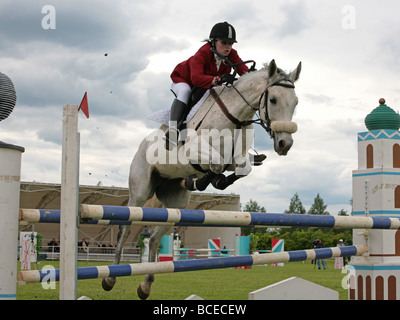 Equestrian sport horse riders show jumping competition horse jumping over jumps Stock Photo