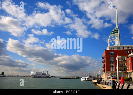 Mont St Michel car passenger Brittany Ferry leaving Portsmouth Docks Gunwarf Quays Harbour Hampshire England UK Stock Photo