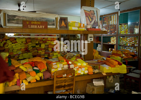 Tibetan library inside the Dalai Lama's Tsuglagkhang Complex. McCleod Ganj. Himachal Pradesh. India. Stock Photo