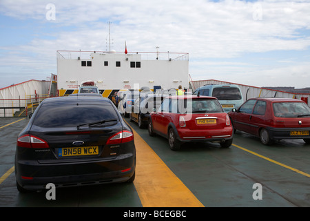 cars on the vehicle deck of the norfolkline passenger car ferry mersey viking in port in belfast harbour northern ireland uk Stock Photo