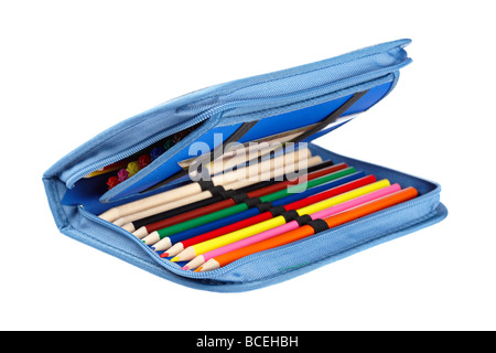 A blue pencil case isolated on white background Stock Photo