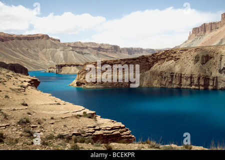 Linked by natural dams the six vivid blue lakes of Band-e Amir were declared Afghanistan's first national park in 2009 Stock Photo