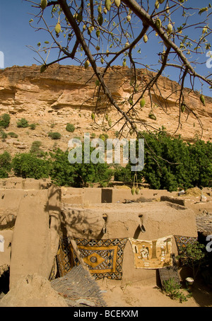 Mali. Sahel. Dogon land. Village in the Cliffs of Bandiagara. Unesco World Heritage Site. Stock Photo