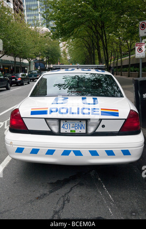 rear of police car, Vancouver, British Columbia, Canada Stock Photo