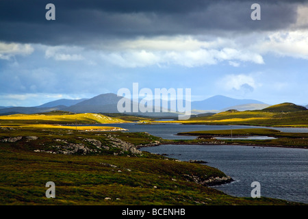 Loch Faoghail on Lewis looking towards the mountains of Harris, Outer Hebrides, Western Isles, Scotland UK 2009 Stock Photo