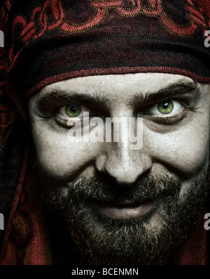 Close up portrait of funny bizzare spooky man Stock Photo