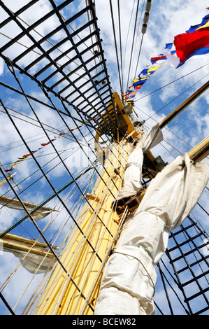 Looking up a tall ship mast Stock Photo