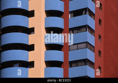 Detail of colourful modern high rise apartment block / skyscraper, Iquique, Chile Stock Photo
