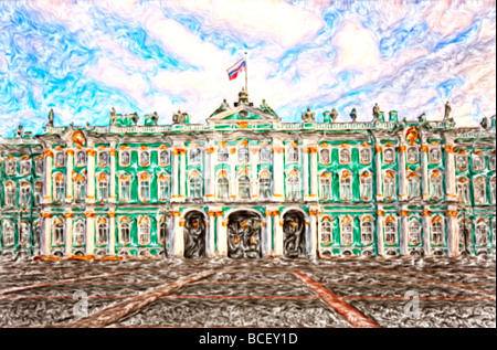 Watercolour painting of the Winter Palace in Saint Petersburg, Russia Stock Photo
