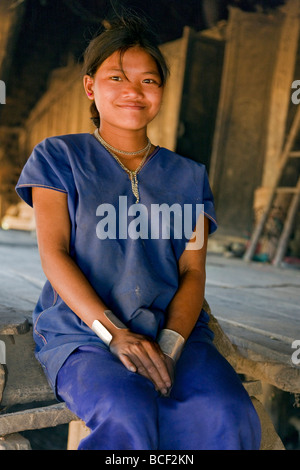 Myanmar, Burma, Wan-seeing. Loi girl, Wan-seeing village. The Loi, a Hill Tribe, live in 7 villages in the Shan Mountains. Stock Photo