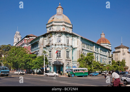 Myanmar, Burma, Yangon. The faded splendour of buildings in Yangon denotes the countrys colonial past under British rule. Stock Photo