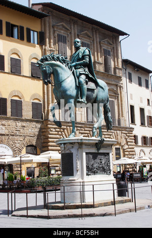 Giambologna equestrian statue of Grand Duke Cosimo in  the Piazza della Signoria (Square) Florence Stock Photo