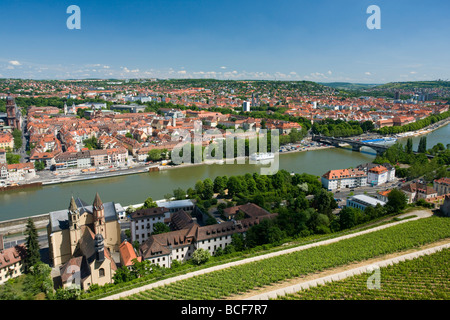 Germany, Bayern/ Bavaria, Wurzburg, view from Festung Marienberg fortress with St. Burkard church Stock Photo