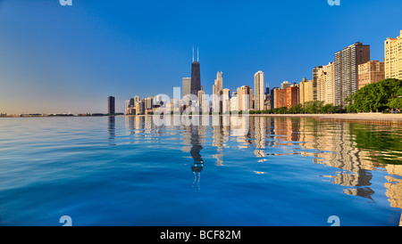Panoramic capture of Chicago on Lake Michigan Stock Photo