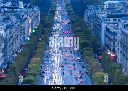 France, Paris, Champs Elysees view from the Arc de Triomphe Stock Photo