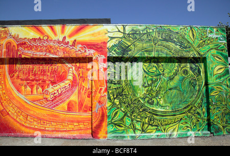 Artistic graffiti depicting city views, on a wall in Brockley, Lewisham Stock Photo