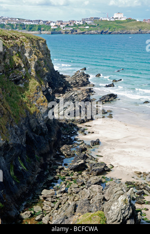 the dangerous cliffs at newquay in cornwall, uk Stock Photo