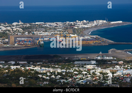 Reunion Island, Le Port, Harbor View from Le Possession Stock Photo