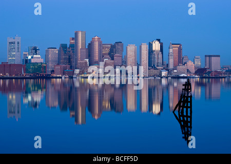 USA, Massachusetts, Boston, Financial District from Logan Airport, East Boston Stock Photo