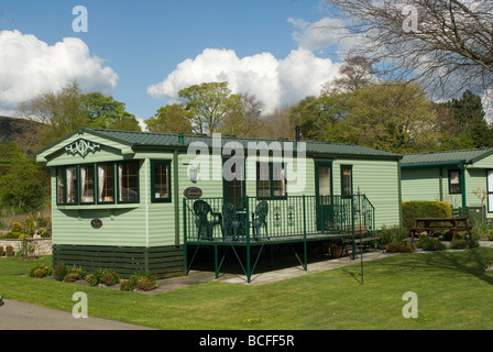 Static caravan on a campsite in Derbyshire on a sunny summers day Stock Photo