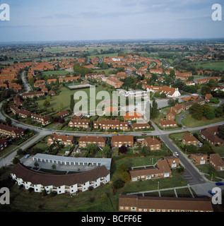 Semi detached housing at New Earswick Garden Village UK founded by philanthropist Joseph Rowntree aerial view Stock Photo