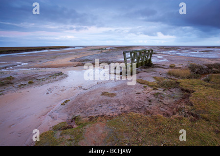 A moody morning at Stiffkey on the North Norfolk Coast showing the vast Saltmarshes Stock Photo