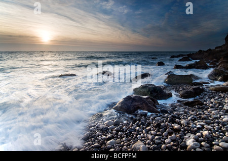 Early Morning sunlight at Church Ope Cove on the Isle of Portland near Weymouth Stock Photo