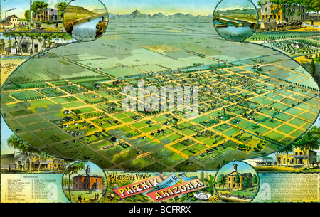 Bird's eye view of Phoenix Maricopa County. Arizona, view looking north-east, circa 1885 Stock Photo