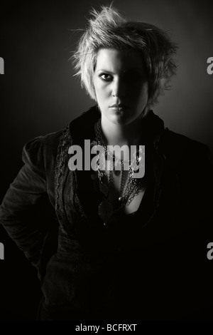 Black and White Image of an Angry Girl Stock Photo