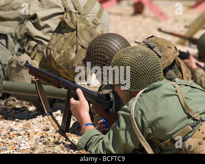 D-Day landing re-enactment at Lepe Country Park Hampshire UK during the 65th D-Day remembrance weekend Stock Photo