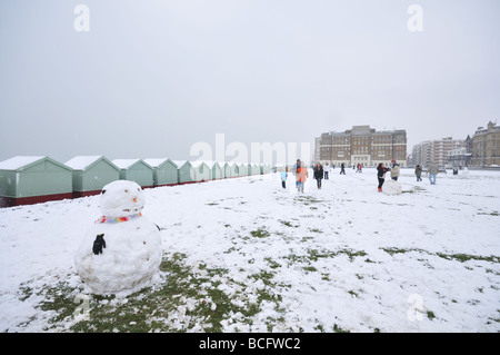 Brighton and Hove seafront during the snowfall in February 2009 Stock Photo