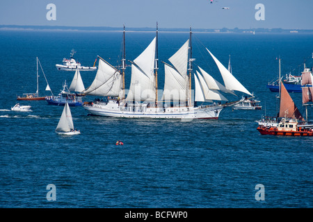 Full-rigged sail ship Christian Radich (built 1937) in a snow storm. At ...
