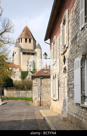 Street in Provins Ile de France with Tour César in background France Stock Photo