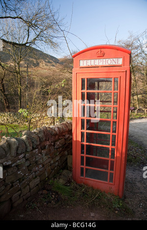 Old telephone box, Upper Booth, Edale and Kinder Scout in the Derbyshire Peak district Stock Photo