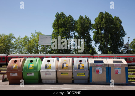 Paper aluminium and glass recycling bins. Germany Europe Stock Photo