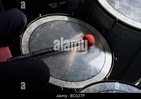 a beater on a big bass drum at a drum workshop while resting Stock Photo