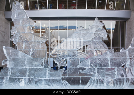 Ice sculpture at Richmond Olympic Oval 2010 speed skating venue BC Canada Stock Photo