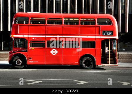 No 15 London bus with no advertising side view Stock Photo