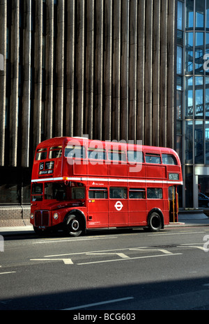 No 15 London red bus with no advertising front 3/4 view Stock Photo