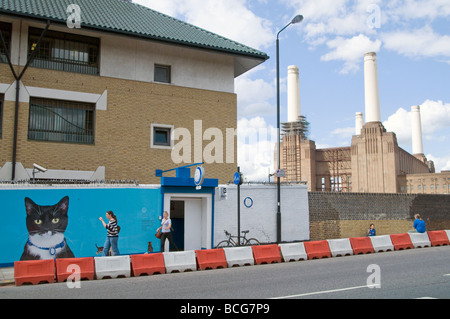 UK. Battersea Dogs and Cats home, with power station in background.Photo © Julio Etchart Stock Photo