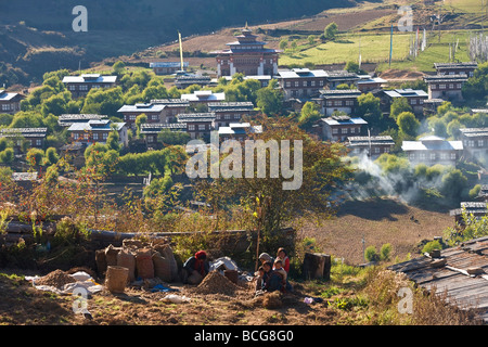 View of village Ura Village Ura valley Bumthang Bhutan Stock Photo