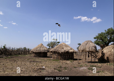 Huts in a village in rural Africa Stock Photo