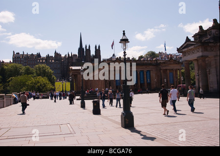 Edinburgh city centre  from Princess street towards the Old Town skyline in Scotland Stock Photo