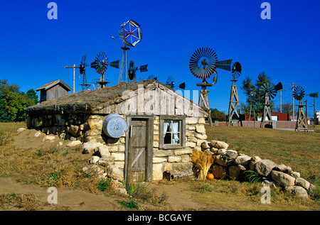 Half Dugout Sod House at the Shattuck Windmill Museum and Park Shattuck Oklahoma BEAN ALPix 0074 Stock Photo