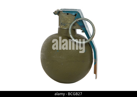 green modern hand grenade isolated on white background Stock Photo