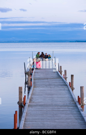 Wooden pier overlooking Puck Bay early evening Hel Peninsula Baltic Sea Poland Stock Photo