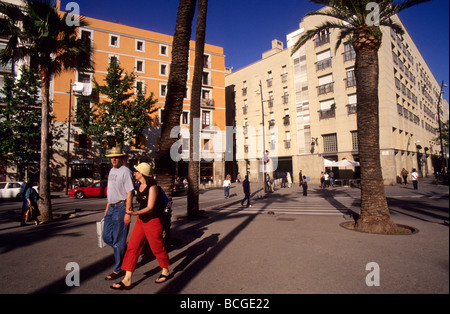 Couple walking on Rambla del Raval Barcelona Catalonia Spain Stock Photo