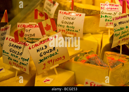 Canadian Cheese on display in Granville public market Vancouver Stock Photo