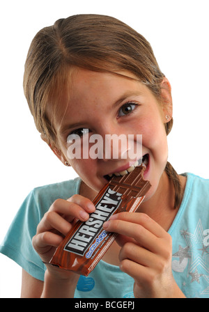 Heshey's chocolate bar, girl eating a Heshey's chocolate bar Stock Photo