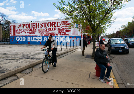 Mural on Polish store at Milwaukee Ave, Chicago, IL, US Stock Photo